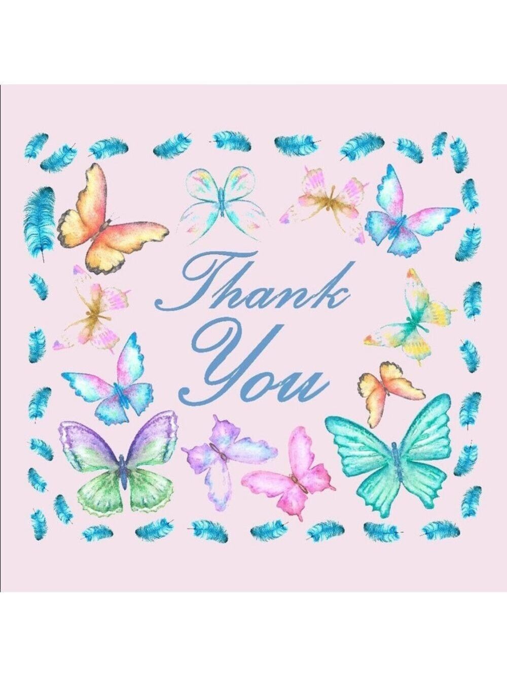 100 (2x2 Inch) Square Stickers, Butterflies and Feathers High Gloss, Thank You - Picture 3 of 3